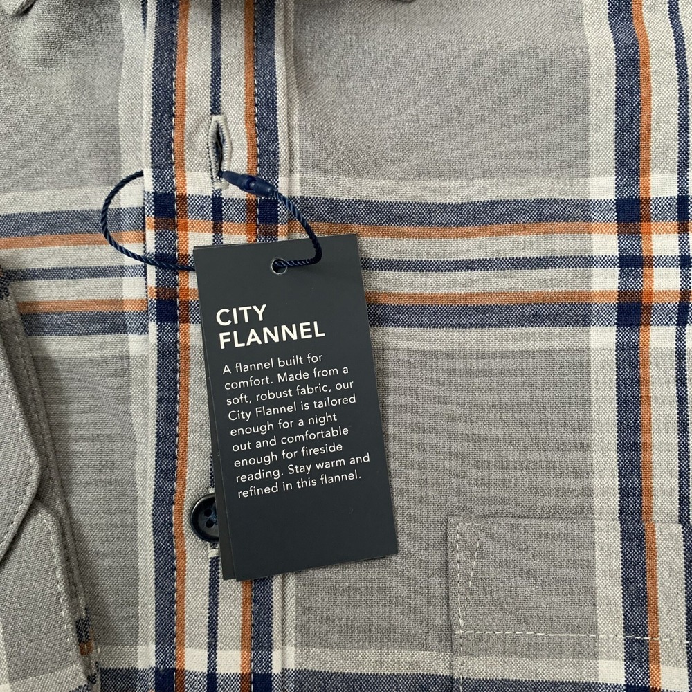 Mizzen Main City Flannel Trim Fit Grey Blue Plaid Shirt Mens size Small $138 NEW - Picture 4 of 7